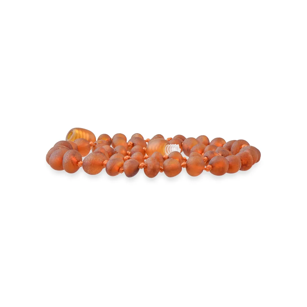 Unpolished teething amber necklace cognac color
