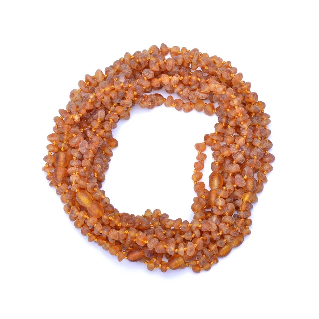 Unpolished teething amber necklaces wholesale cognac color