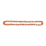 Handmade Baltic amber necklace with multicolored, polished beads in warm, golden-orange tones.