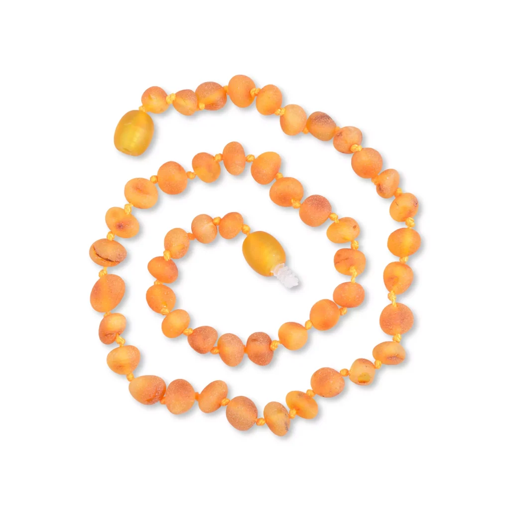 Unpolished teething amber necklace honey color