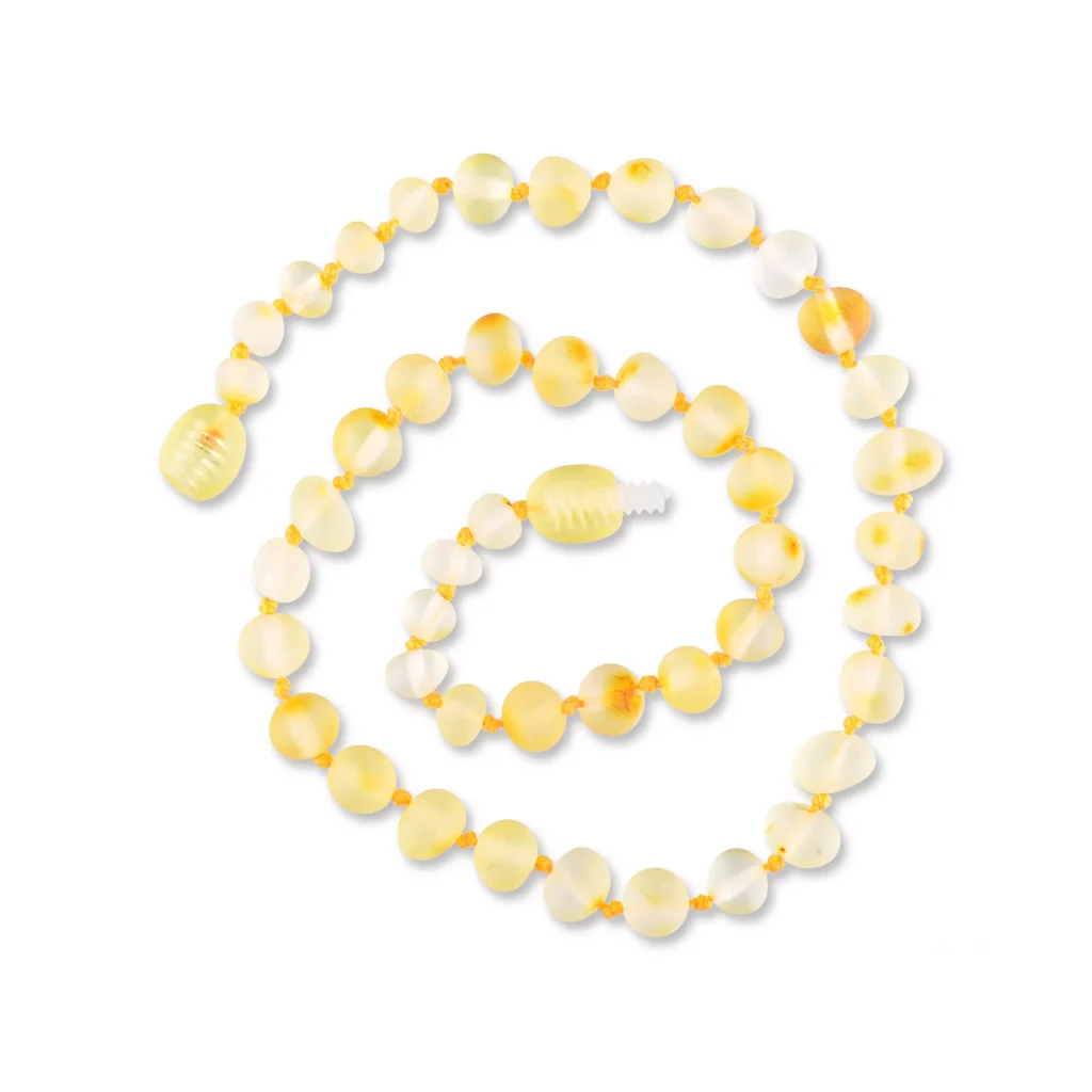 Unpolished teething amber necklace lemon color