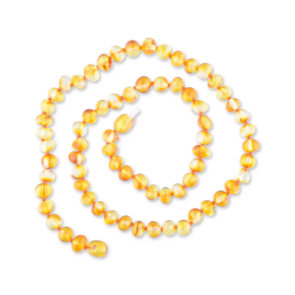 Polished amber necklace honey color