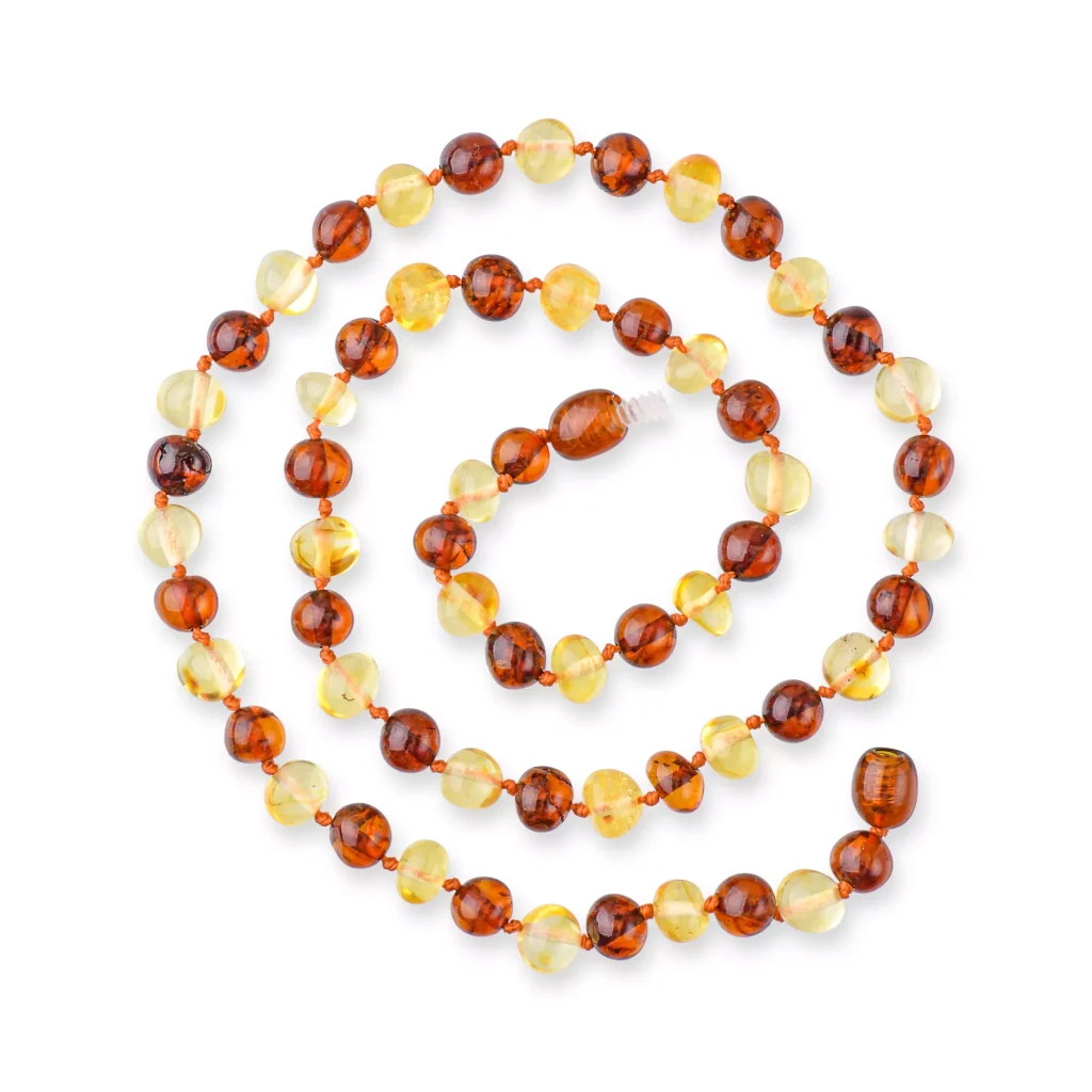 Polished amber necklace bicolour