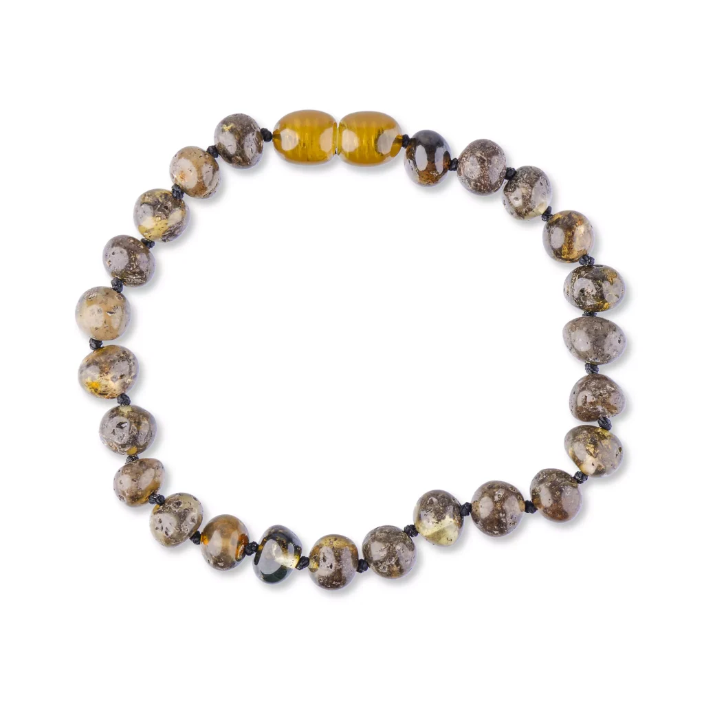 Polished dark green color amber bracelet with clasp