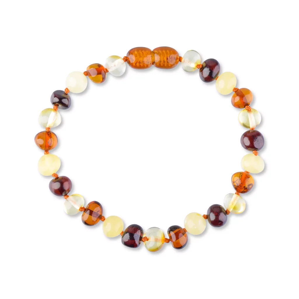 Polished multicolor amber bracelet with clasp
