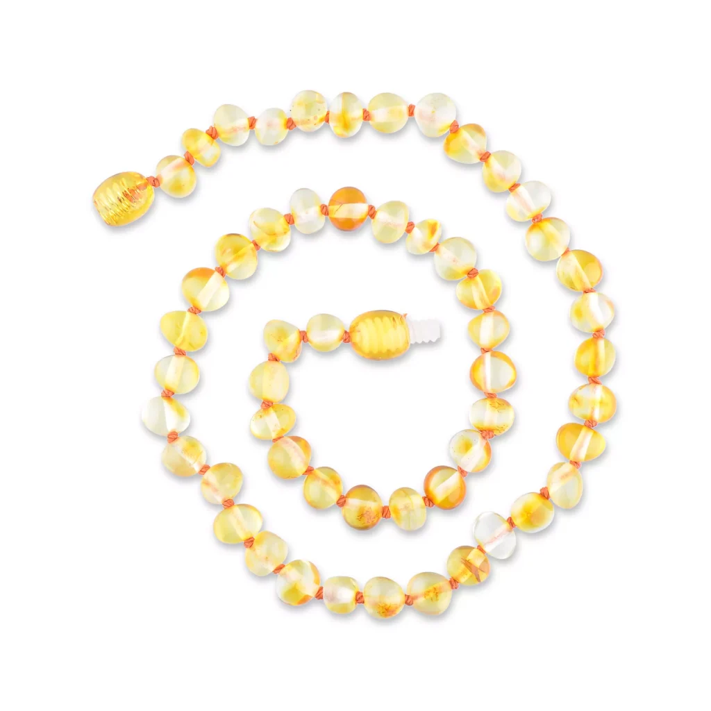 Polished teething amber necklace honey color