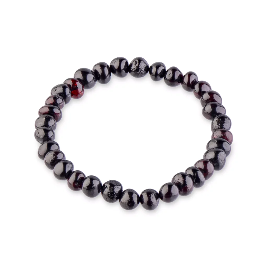 Polished cherry color bracelet on elastic thread