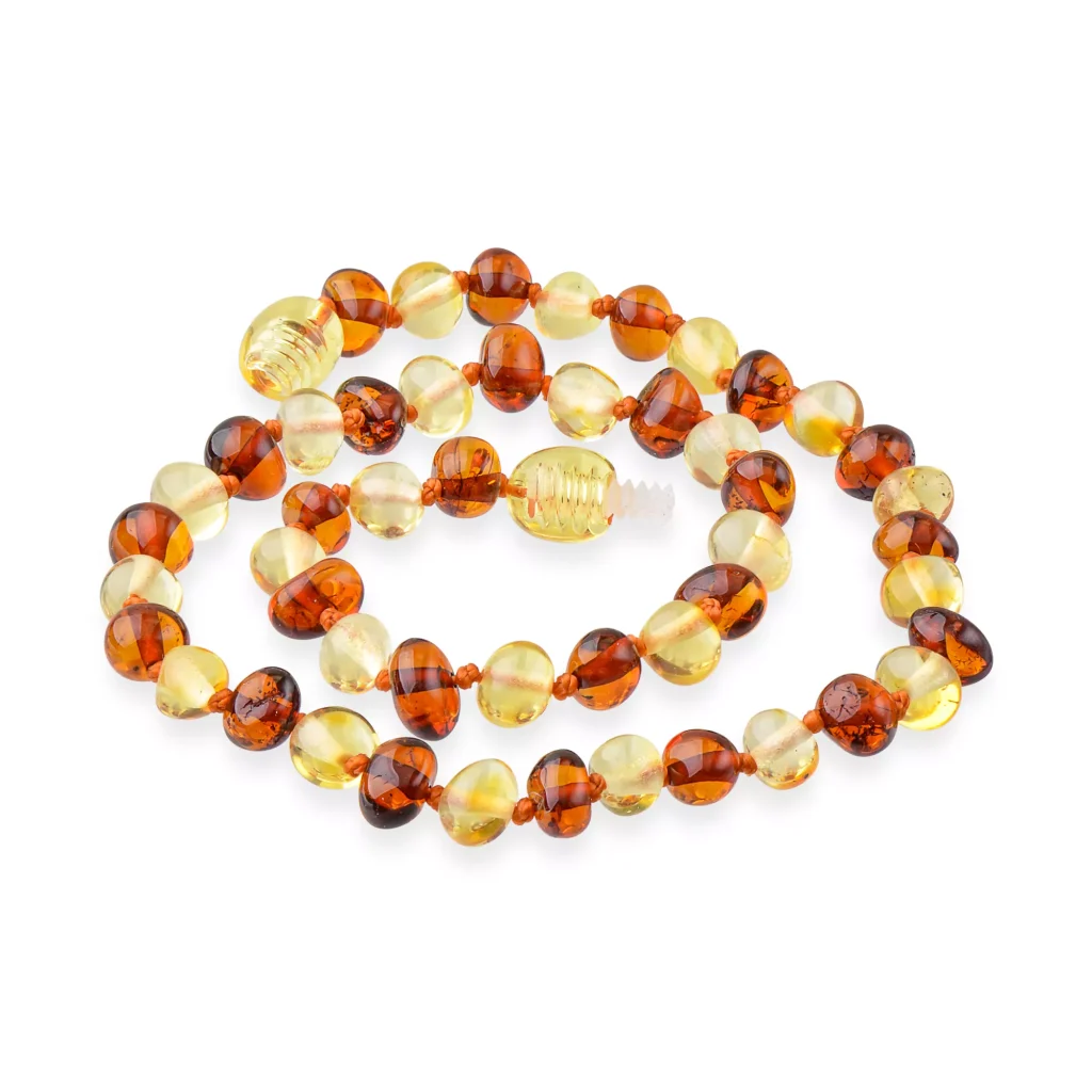 Polished teething amber necklace multicolor