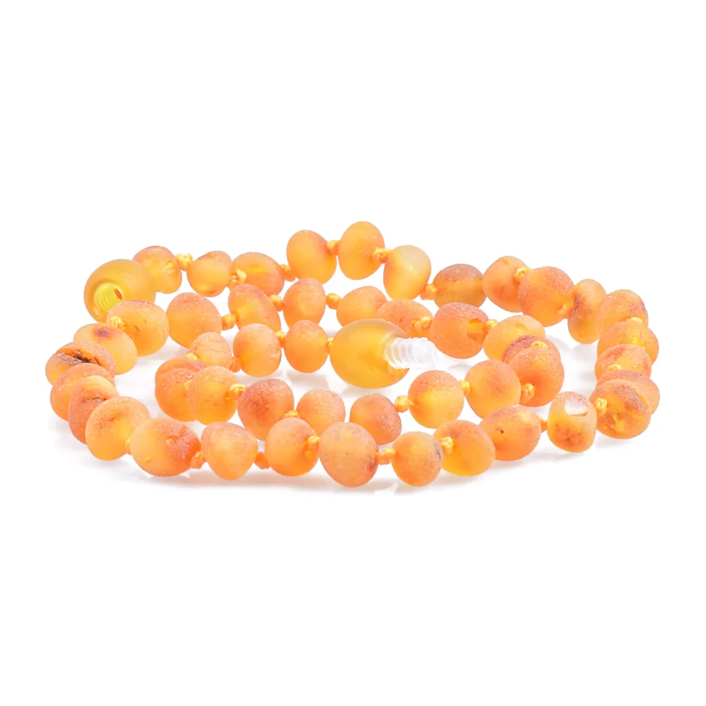 Unpolished teething amber necklace honey color