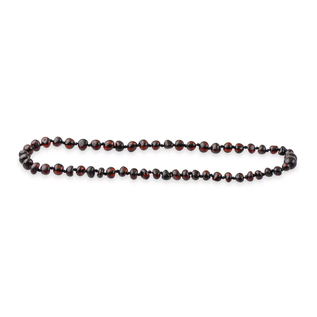 Polished teething amber necklace cherry color