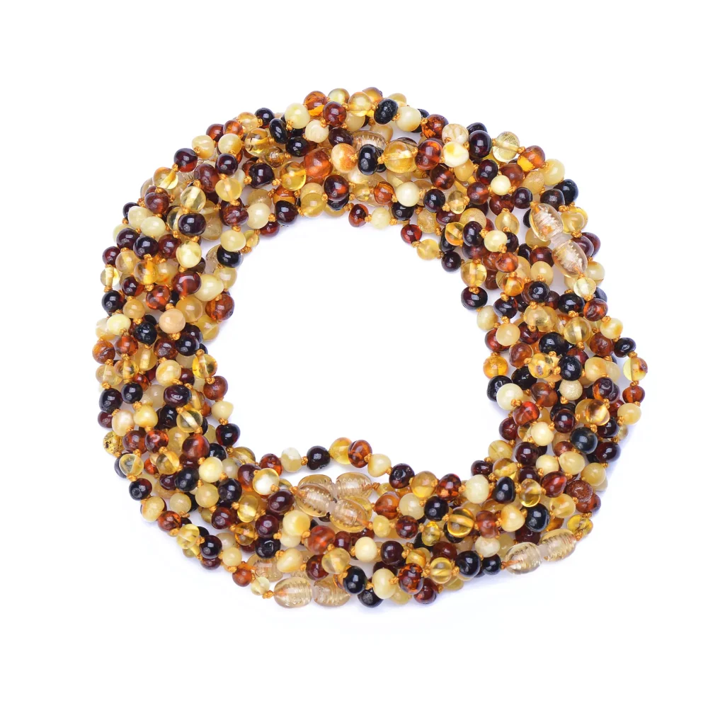 Polished teething amber necklaces wholesale multicolor