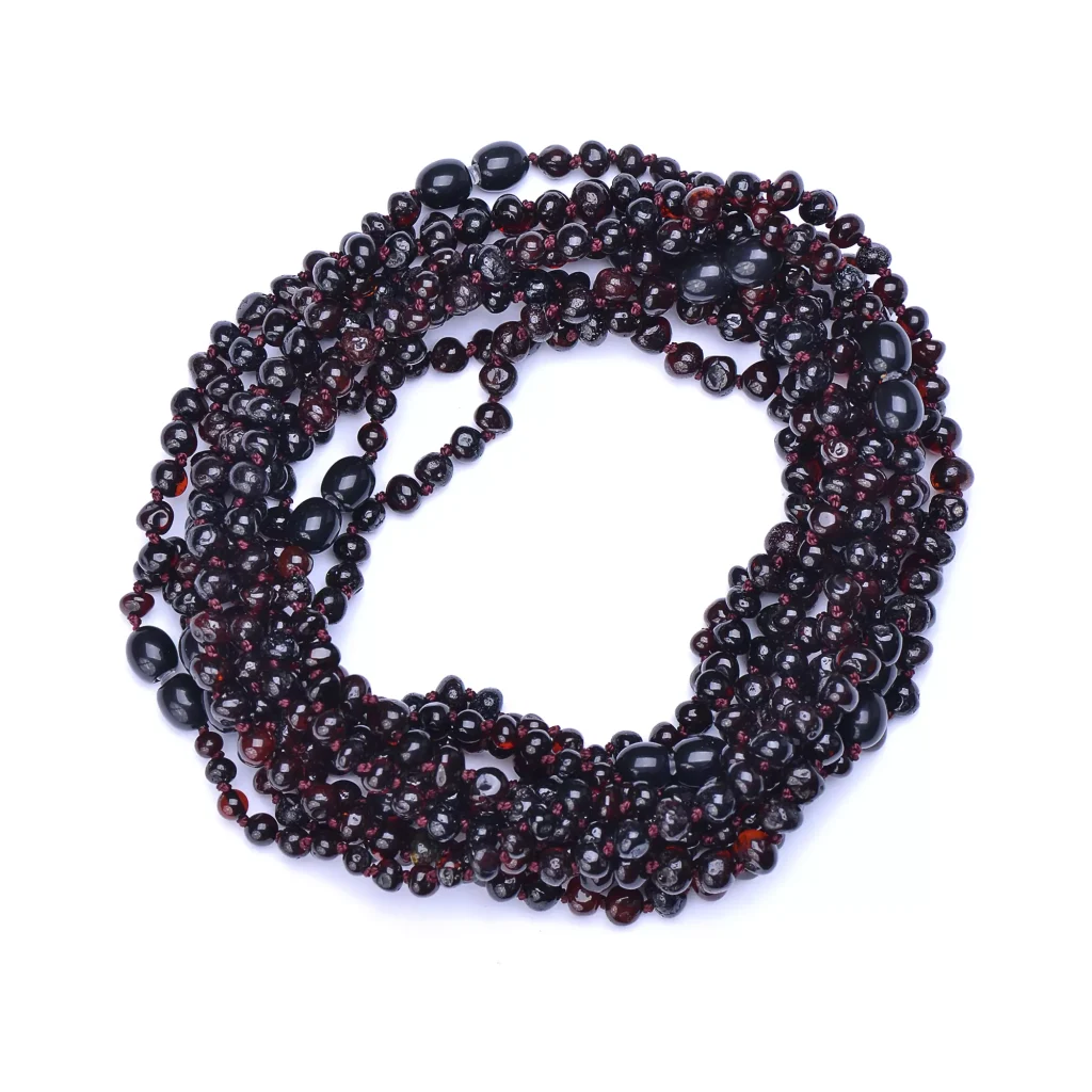 Polished teething amber necklaces cherry color wholesale