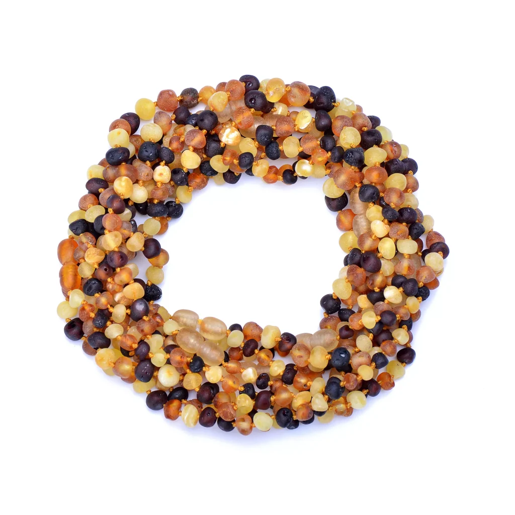 Unpolished teething amber necklaces wholesale multicolor