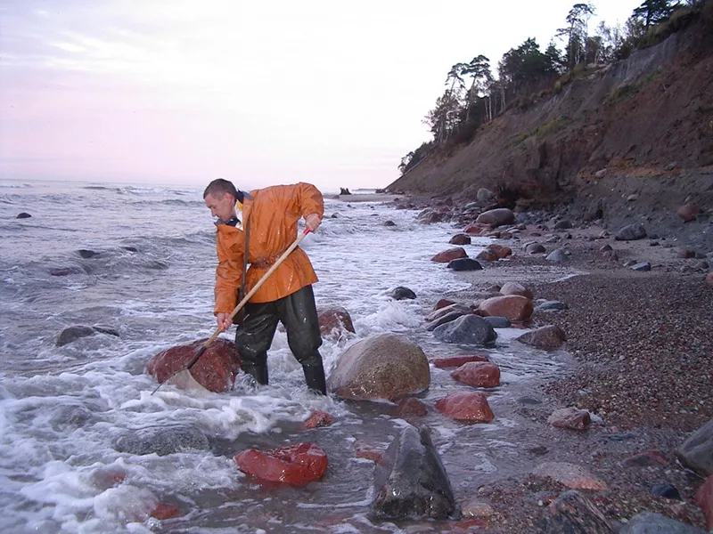 Amber hunter in the Baltic sea