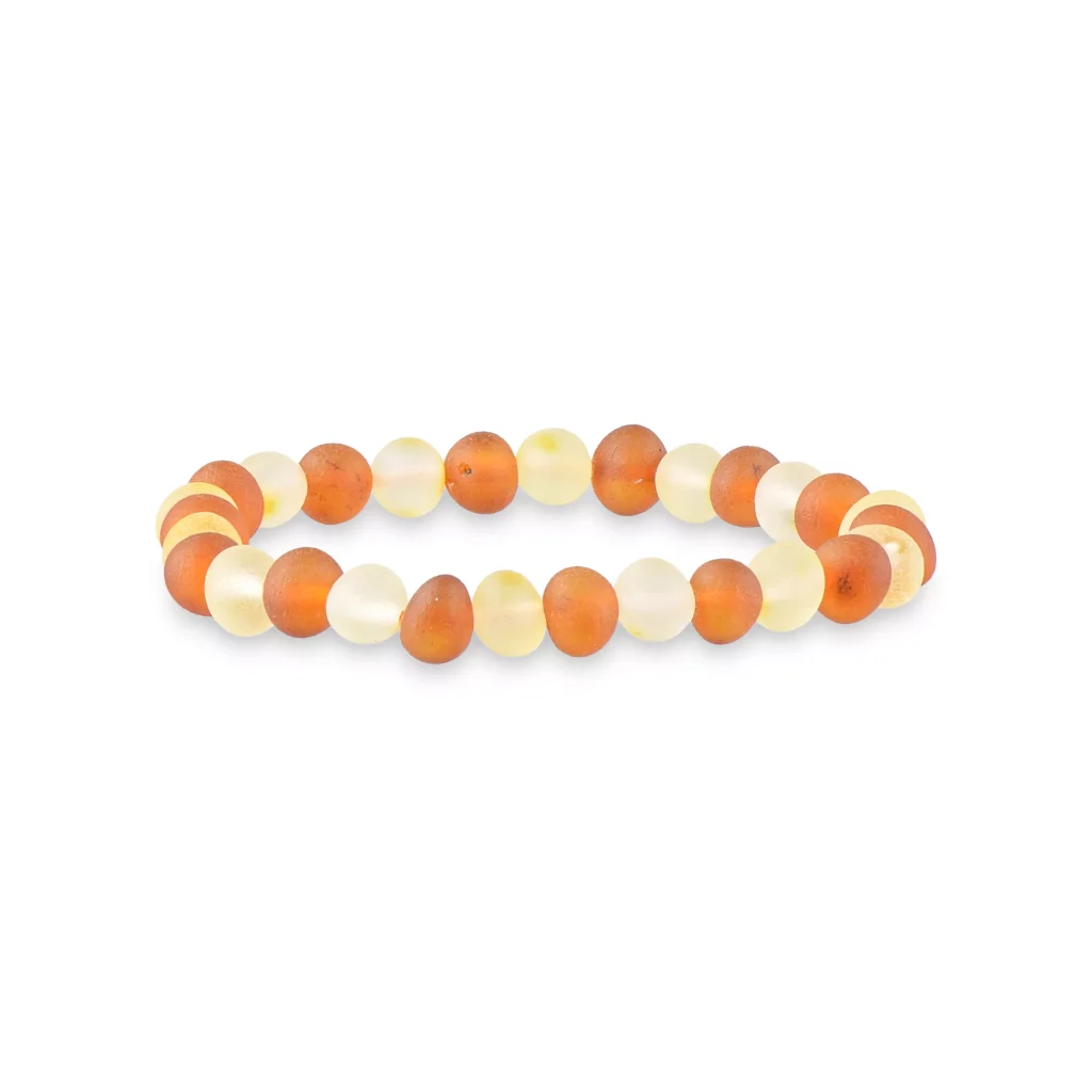 Frosted amber beaded bracelet with warm tones, stretchy elastic, perfect for casual or special wear.