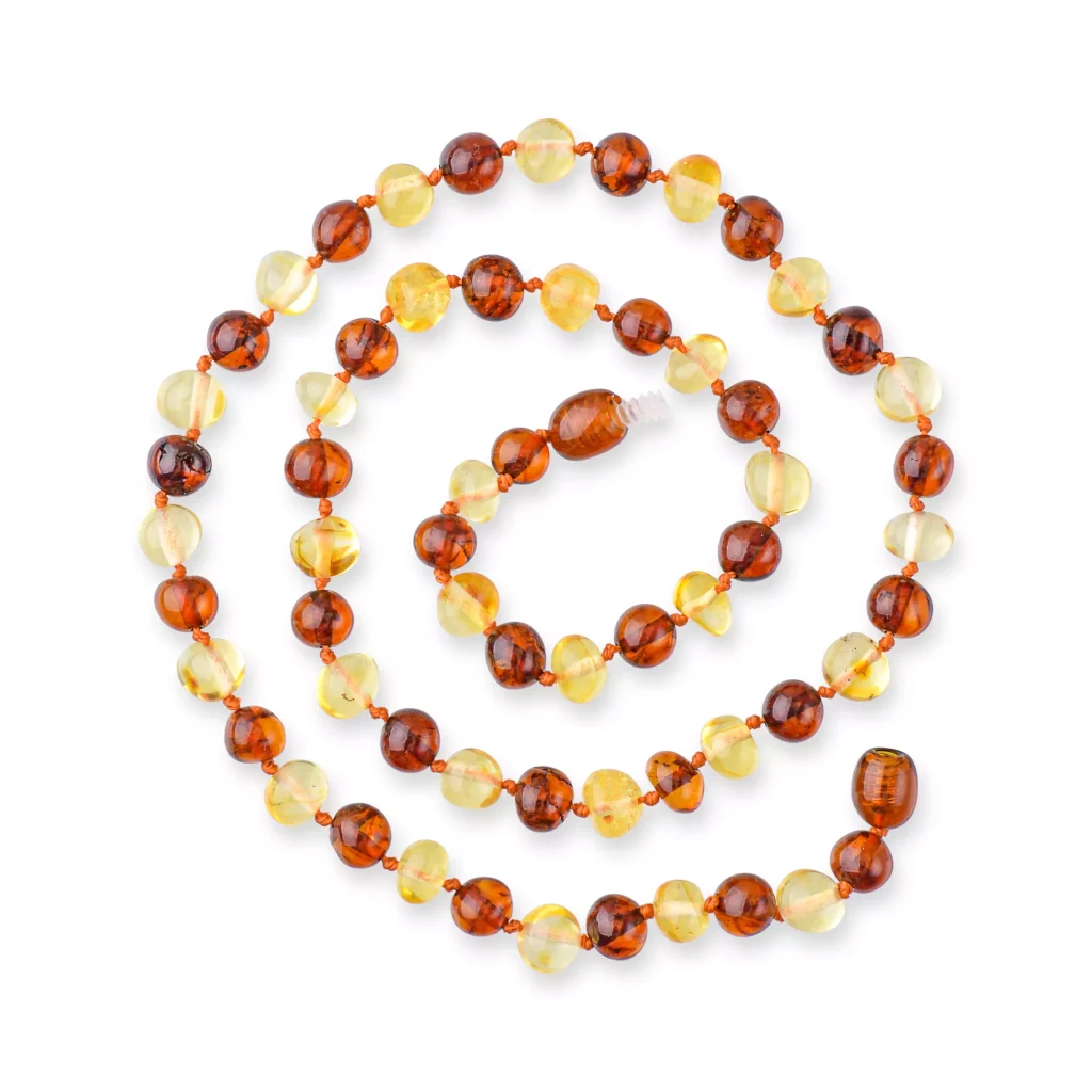 Handmade Baltic amber necklace with warm, organic beads showcasing natural elegance and timeless charm.