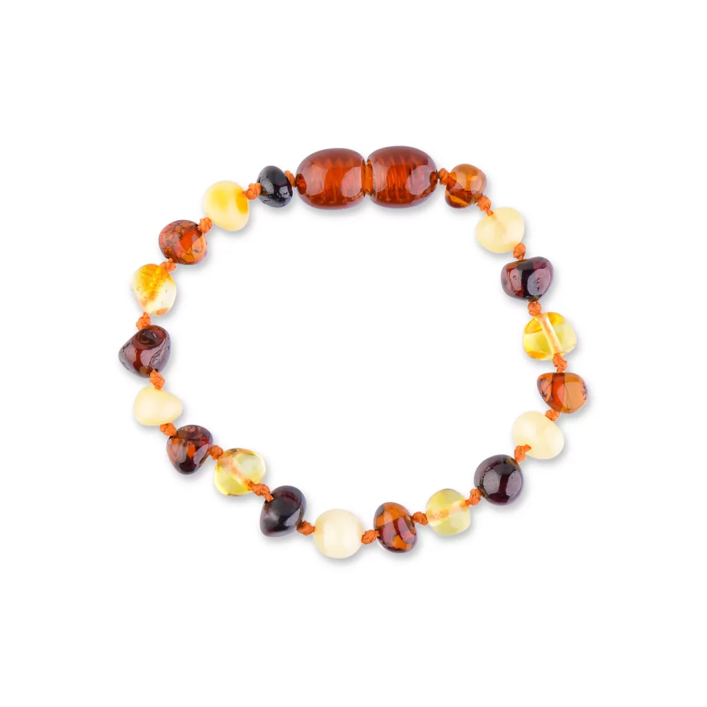 Handcrafted amber beaded bracelet with warm gradient colors and organic, polished design.