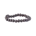 Minimalist black beaded stretch bracelet with polished wooden beads, versatile and elegant accessory.