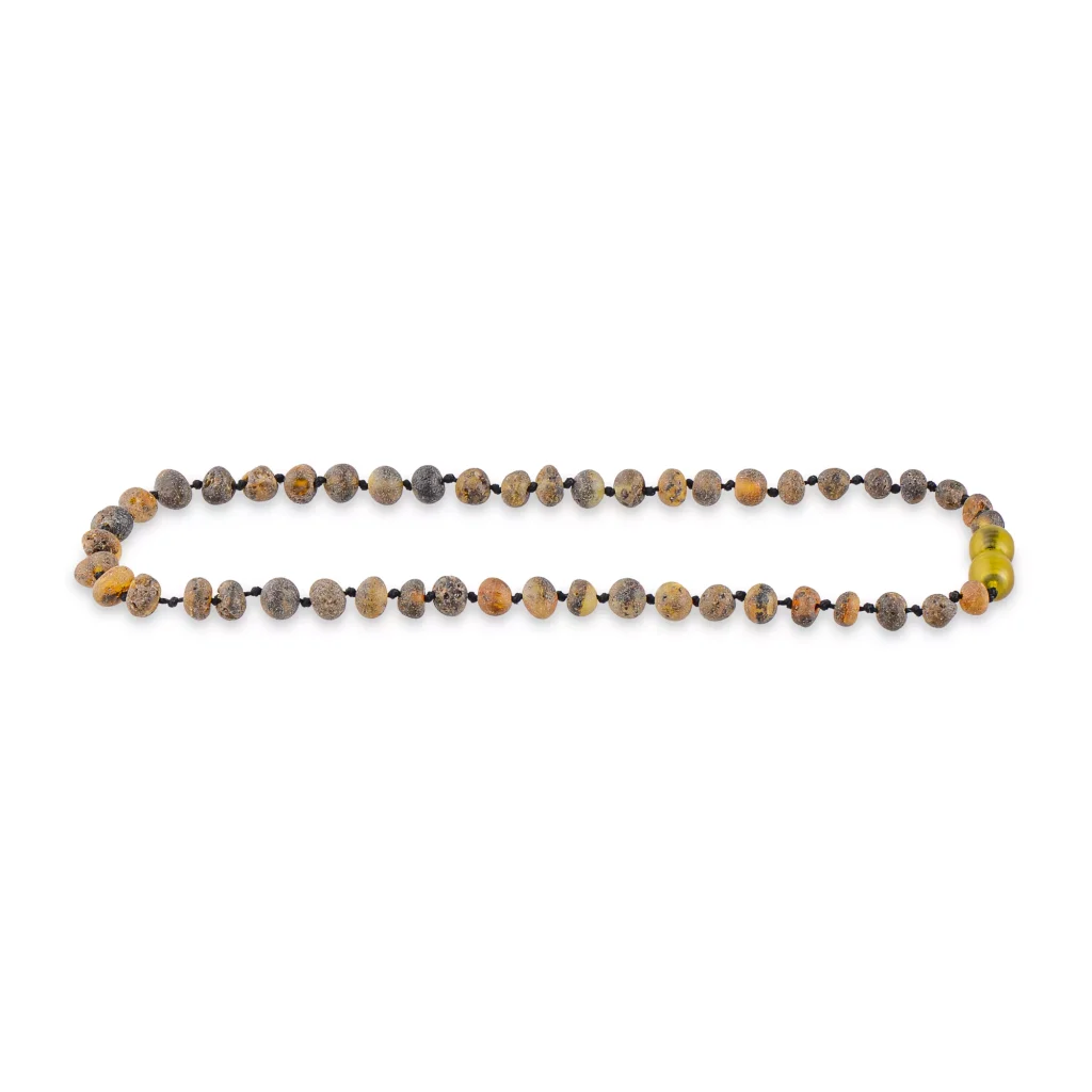 Handmade earthy Baltic amber necklace with yellow focal bead, natural, polished, elegant jewelry art.