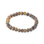 Handmade earthy-tone stone beaded bracelet with polished finish on elastic for versatile style.