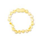 Yellow beaded bracelet with polished natural Baltic amber, perfect for kids’ casual or special wear.