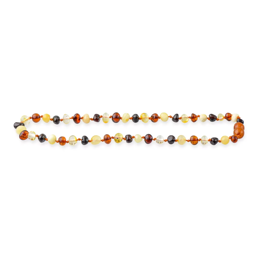 Vibrant multicolor Baltic amber necklace with handcrafted, polished beads and organic warm tones.