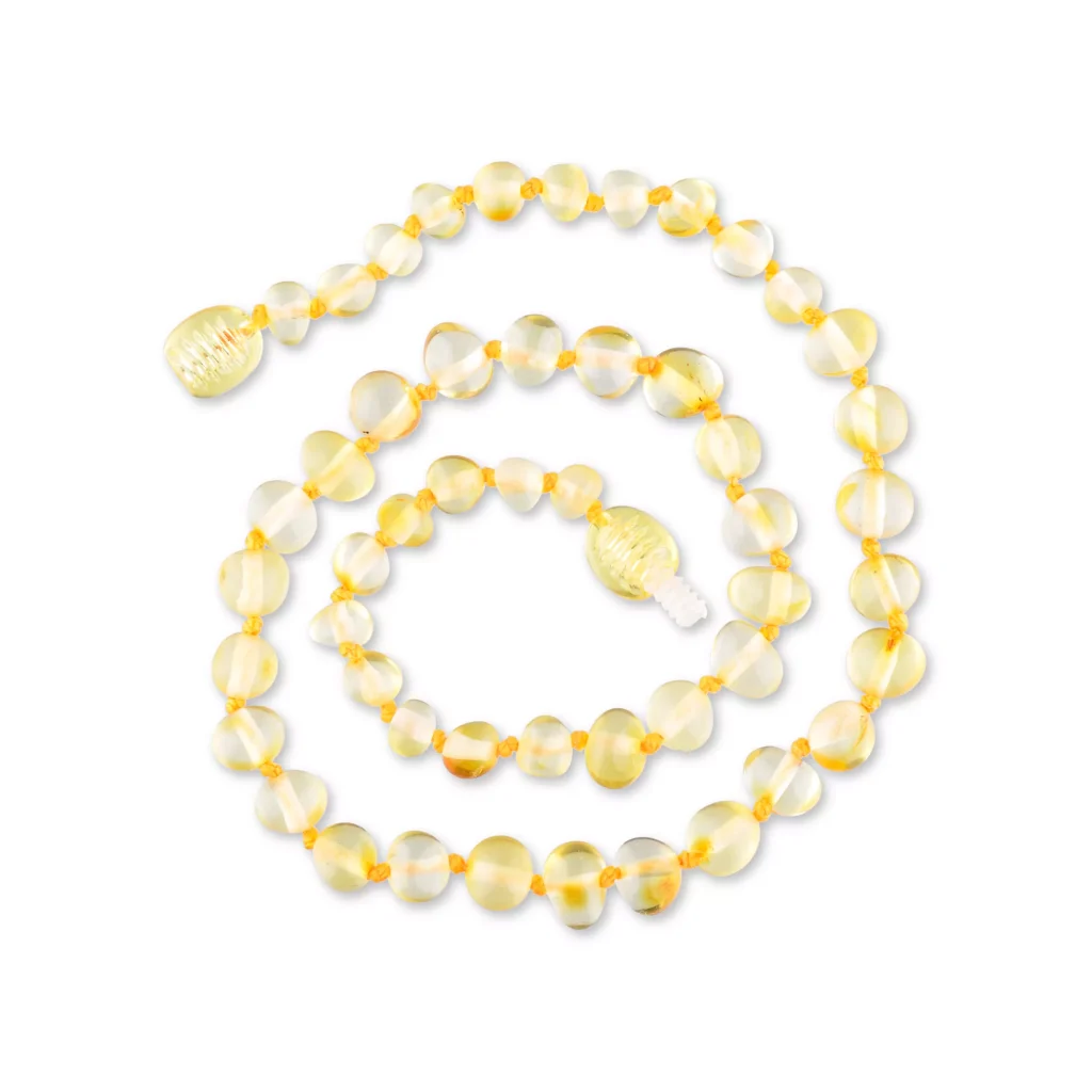 Elegant golden Baltic amber necklace with sparkling, handcrafted beads and a graceful, versatile design.