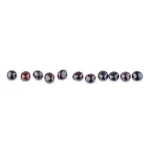 Row of polished dark Baltic amber beads with elegant, reflective surfaces on minimal background.