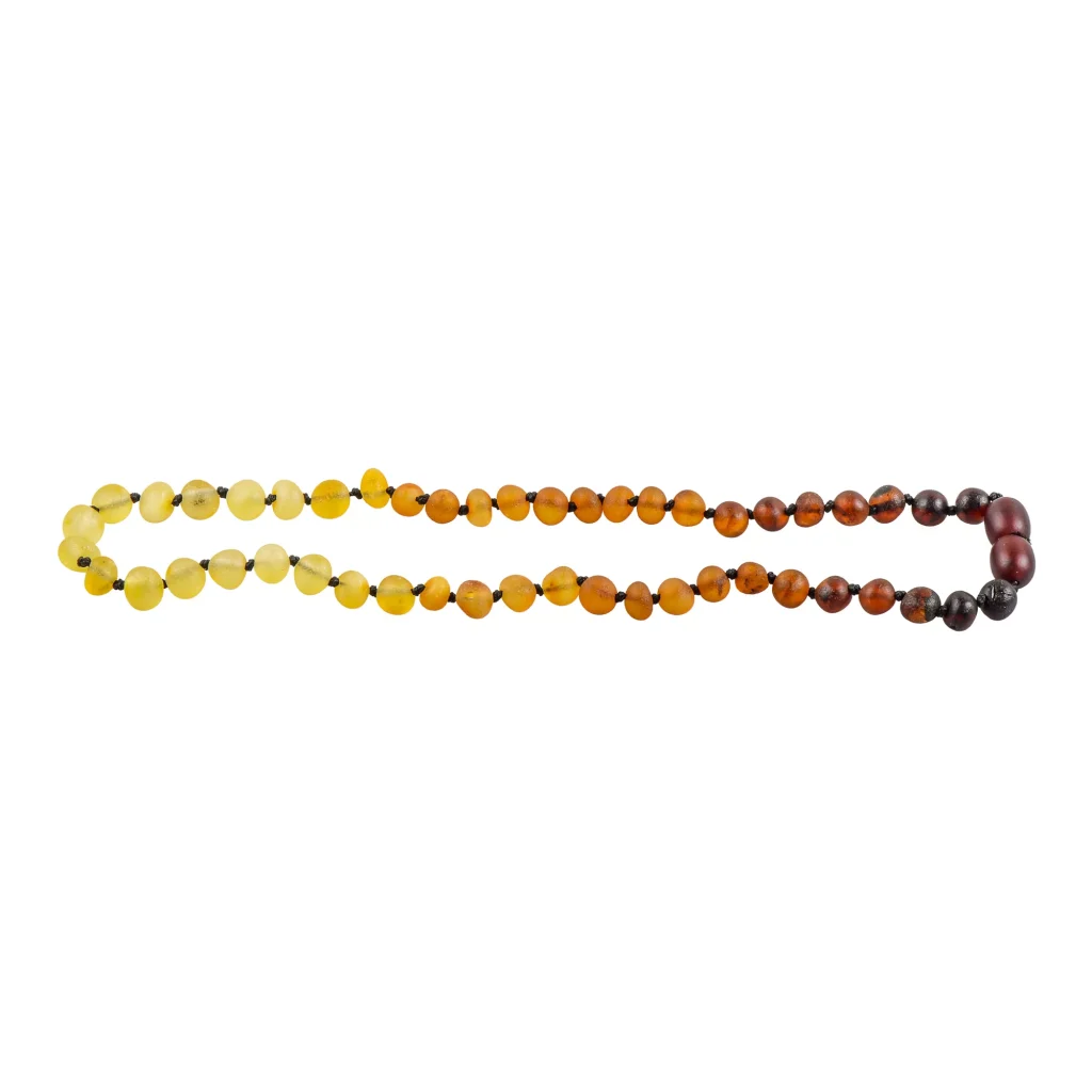 Handmade amber gradient beaded necklace showcasing warm, polished, natural Baltic amber tones.