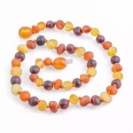 Vibrant multicolor beaded necklace with polished amber and organic, elegant design for any occasion.