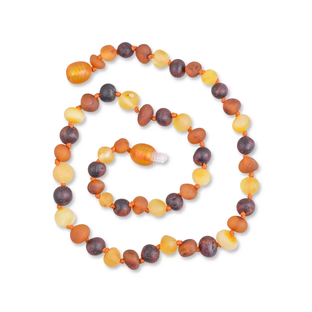 Handmade multicolor amber necklace with natural stone-like beads and artisanal craftsmanship.