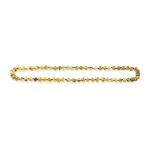 Handmade amber and glass bead necklace with warm yellow and brown tones, elegant and versatile accessory.