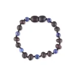 Unpolished teething amber bracelet cherry color with sodalite