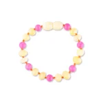 Polished teething amber bracelet butter color with pink quartz