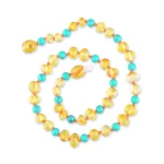 Polished teething amber necklace honey color with turquoise