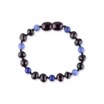 Polished teething amber bracelet cherry color with sodalite