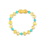Polished teething amber bracelet honey color with turquoise