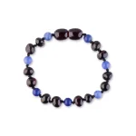 Elegant blue and burgundy beaded bracelet with natural stones, perfect for stylish everyday wear.