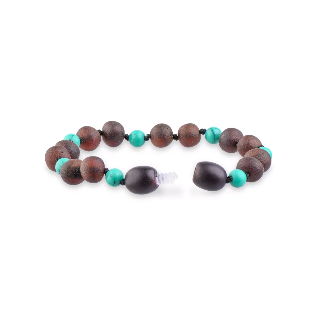 Colorful wooden and turquoise beaded bracelet with natural, earthy design and handcrafted craftsmanship.