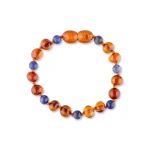 Elegant Baltic amber and blue stone bracelet with polished, varying shapes and harmonious colors.