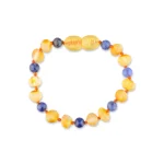 Colorful beaded bracelet with yellow and blue stones, handcrafted with vibrant, elegant design.