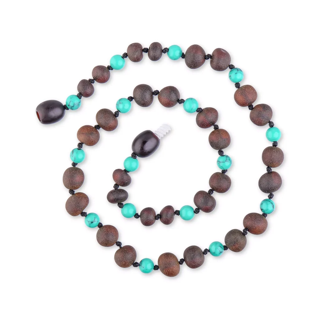 Handmade wooden and turquoise prayer beads necklace for meditation and spiritual connection.