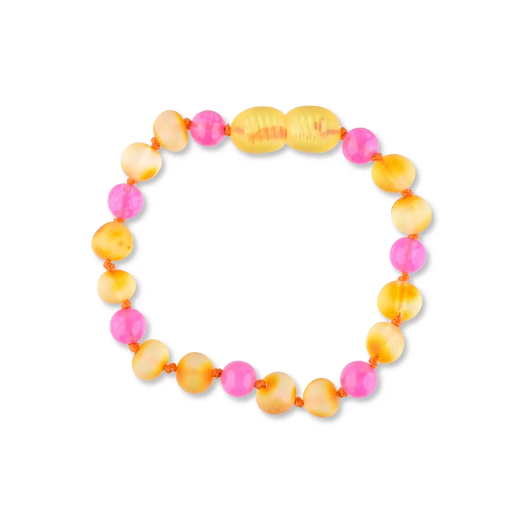 Colorful beaded bracelet with yellow and pink accents, perfect for casual and festive wear.