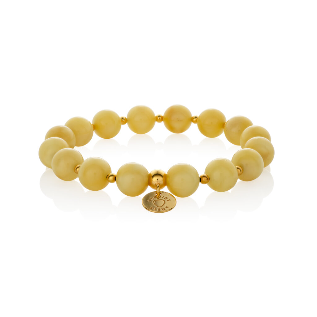 Natural amber bracelet with gold-plated silver details, butter color, royal