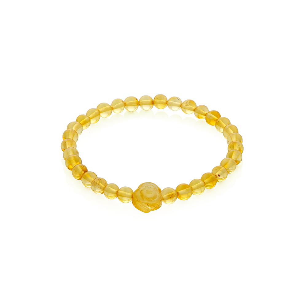 Natural Baltic amber bracelet with amber roses with an accent, amber color lemon, handmade