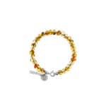 Natural Baltic amber bracelet light green color with silver clasp with logo, baroque, polished