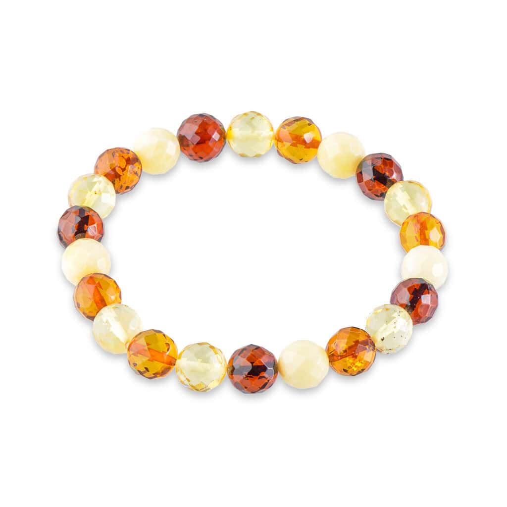 Elegant multicolor Baltic amber bracelet with polished beads, showcasing natural warmth and timeless beauty.