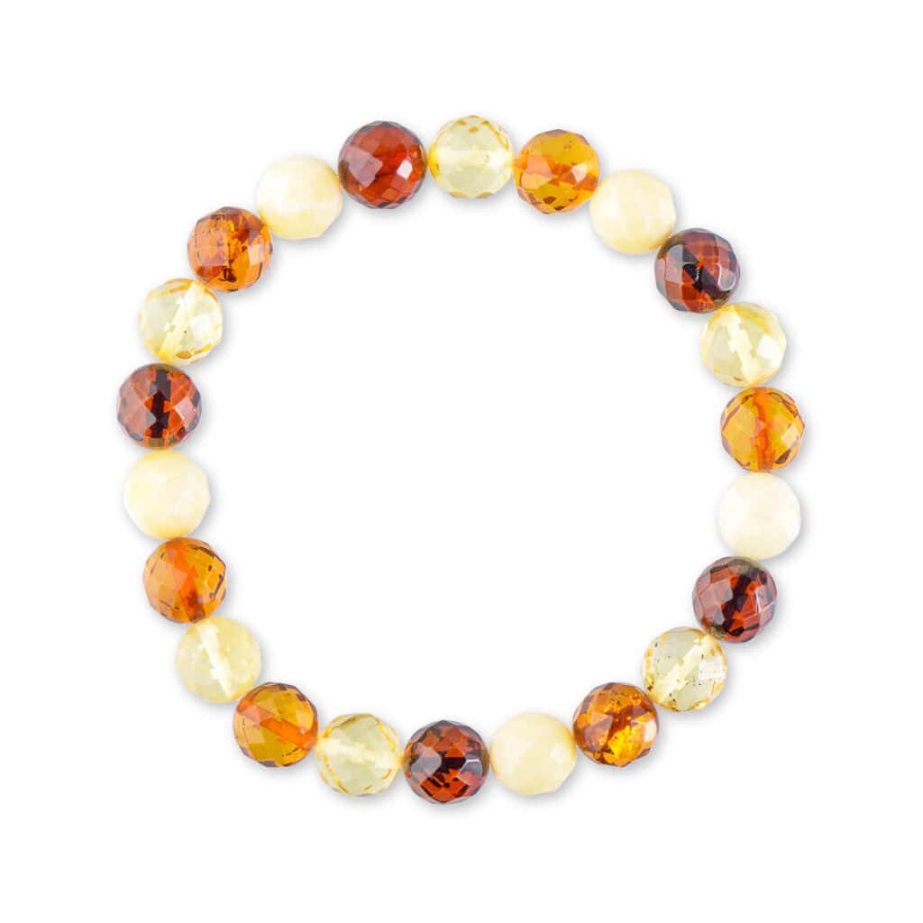 Handmade Baltic amber bead bracelet with rich honey, amber, and creamy tones for elegant style.