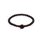 Elegant dark bead bracelet with intricate rose charm, handcrafted, perfect for stylish everyday wear.