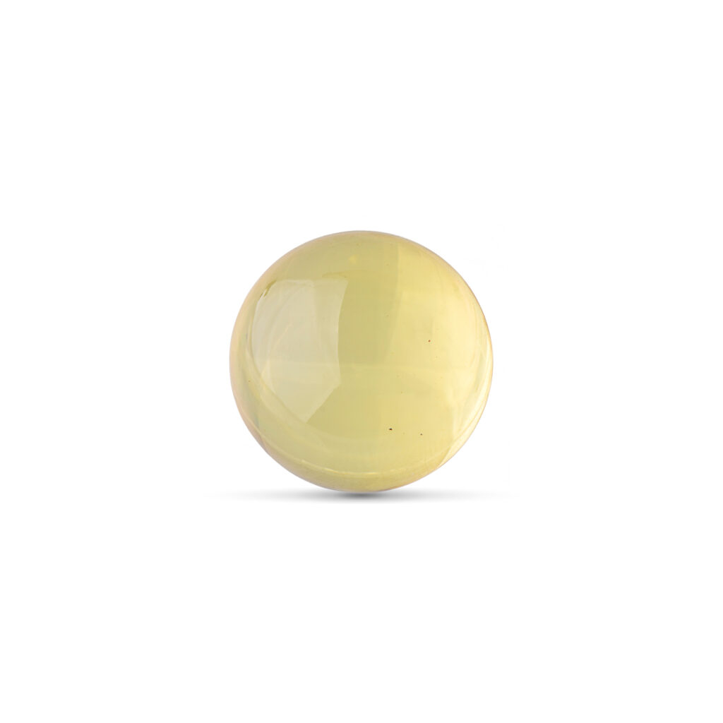 A crystal-clear, lemon-colored amber sphere with a smooth, polished surface radiates warmth and beauty. Its translucent, golden-yellow hue captures the light, creating a mesmerizing glow that highlights its natural clarity and purity. The perfect, round shape accentuates the timeless elegance of the amber, making it an exquisite and unique gemstone piece.